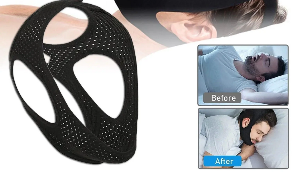Black neck support device with a US seller banner and before/after images of use.